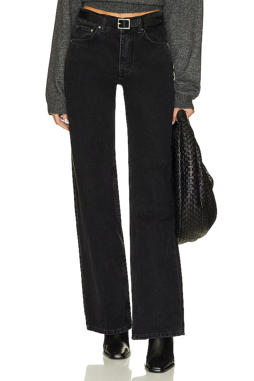 Anine Bing Hugh High Waisted Denim Wide Leg Jeans Vintage Black Women's Size 27